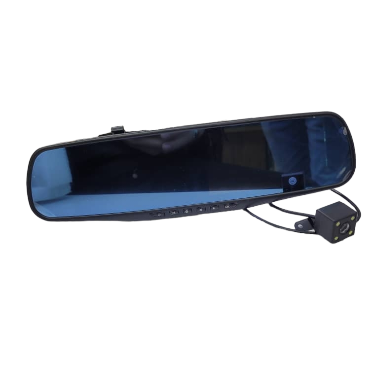 Car mirror with 2 cameras, parking capability and event recording